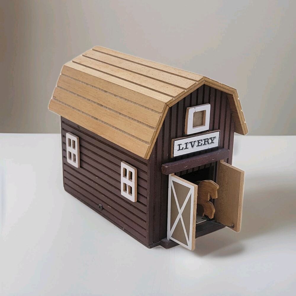 Rare Chinese Craftsmen Livery Stable Musical Moving Toy Handmade Wood Barn